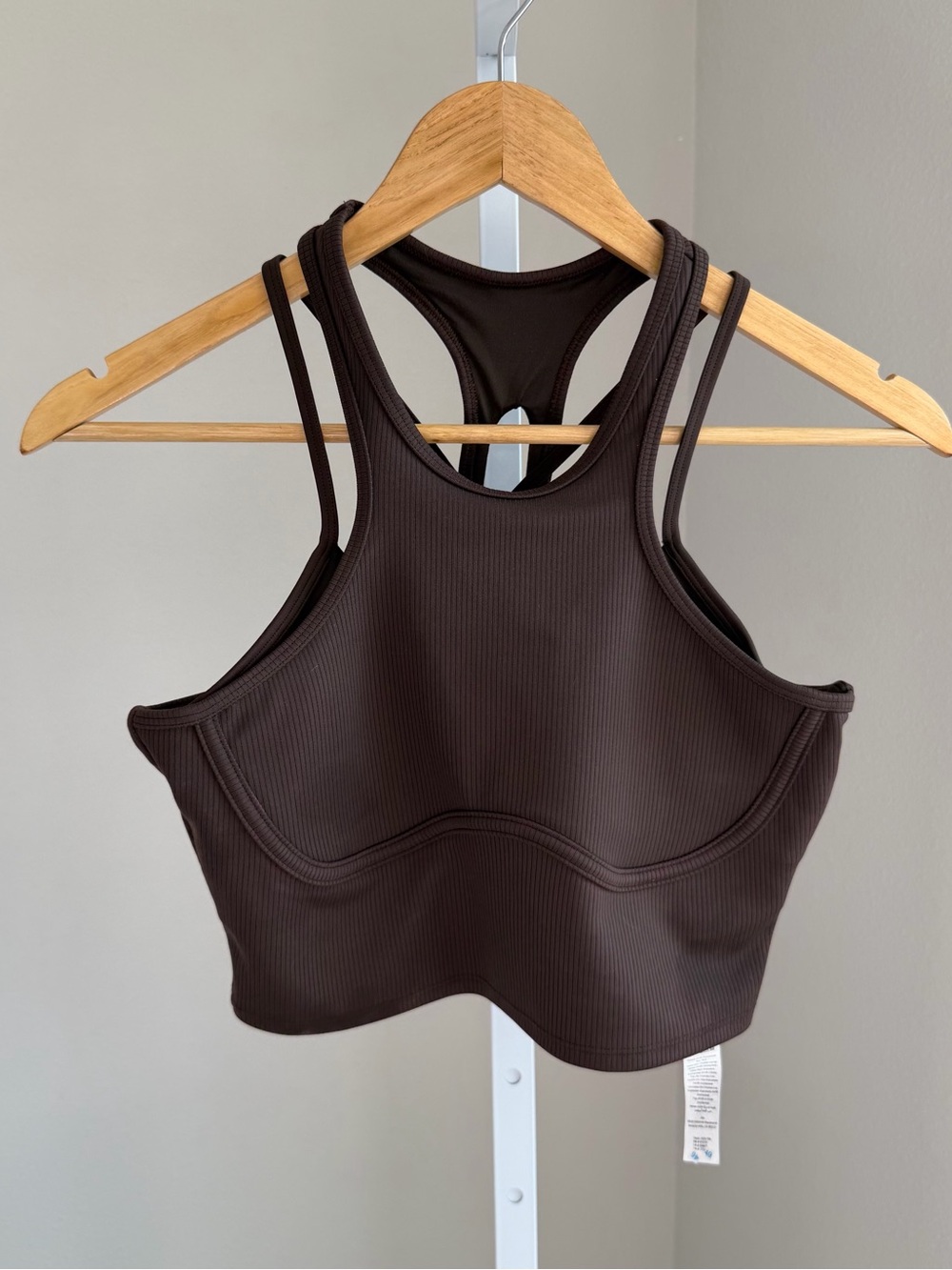 ALO Yoga Enchanted Ribbed Chocolate Brown Racerback Sports Bra